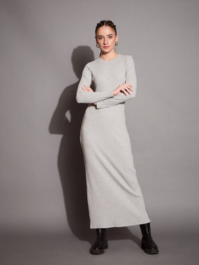 Grey Melange Ribbed Bodycon Maxi Dress-SASSAFRAS BASICS