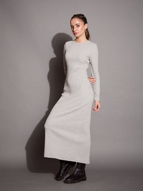 Grey Melange Ribbed Bodycon Maxi Dress-SASSAFRAS BASICS