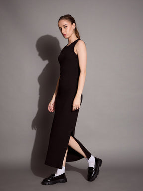 Black Ribbed Sleeveless Bodycon Maxi Dress-SASSAFRAS BASICS