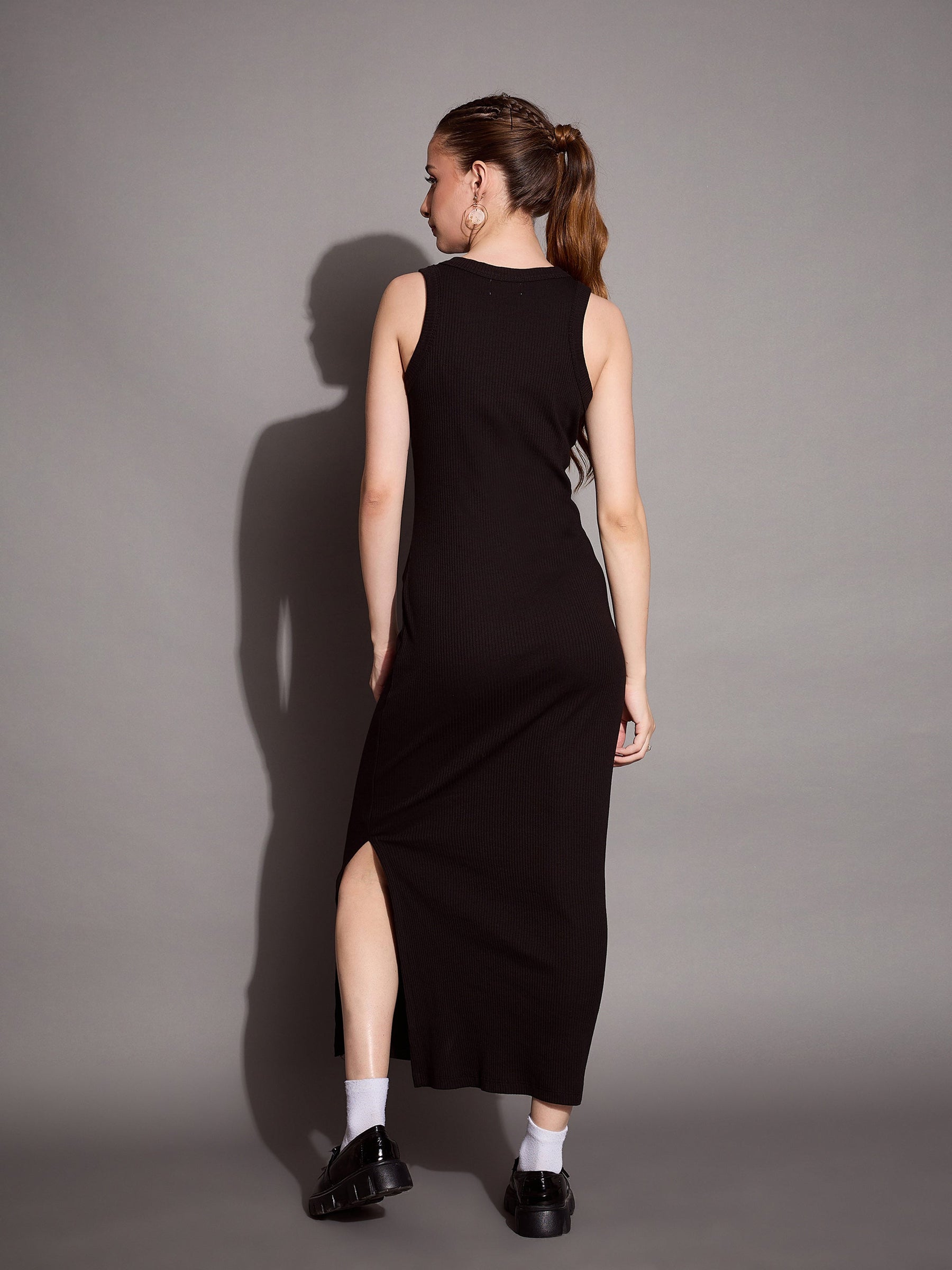 Black Ribbed Sleeveless Bodycon Maxi Dress-SASSAFRAS BASICS