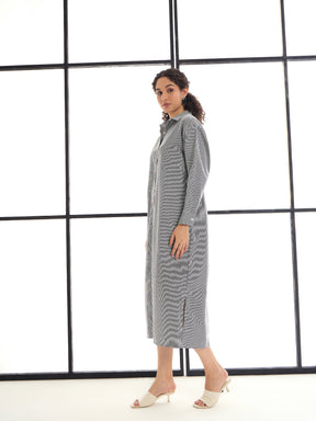 Black & White Stripes Lounge Longline Shirt Dress-SASSAFRAS alt-laze