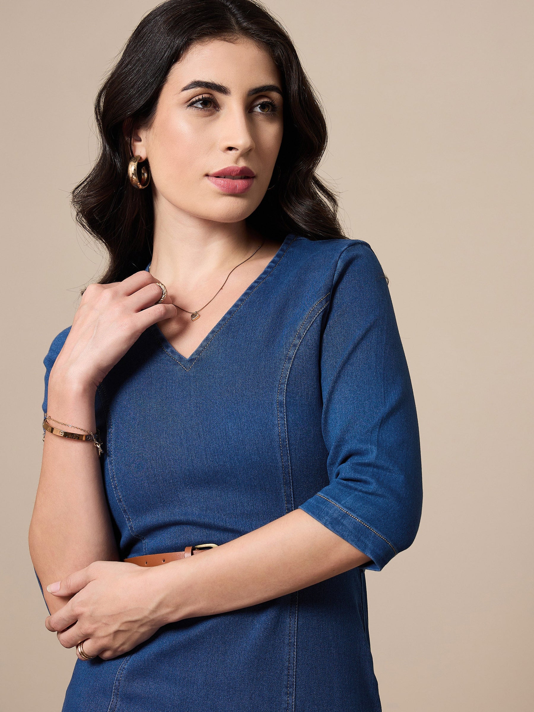 denim dress below knee Women's Knee-Length Denim Dresses