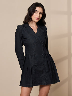 Black Collar Blazer Dress-SASSAFRAS worklyf