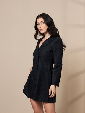 Black Collar Blazer Dress-SASSAFRAS worklyf