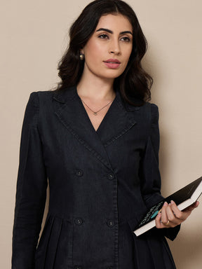 Black Collar Blazer Dress-SASSAFRAS worklyf