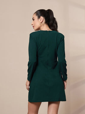 Green Full Sleeve Short Dress-SASSAFRAS worklyf