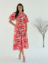 Red & White Printed Side Cut Out Midi Dress-Pink Paprika By SASSAFRAS