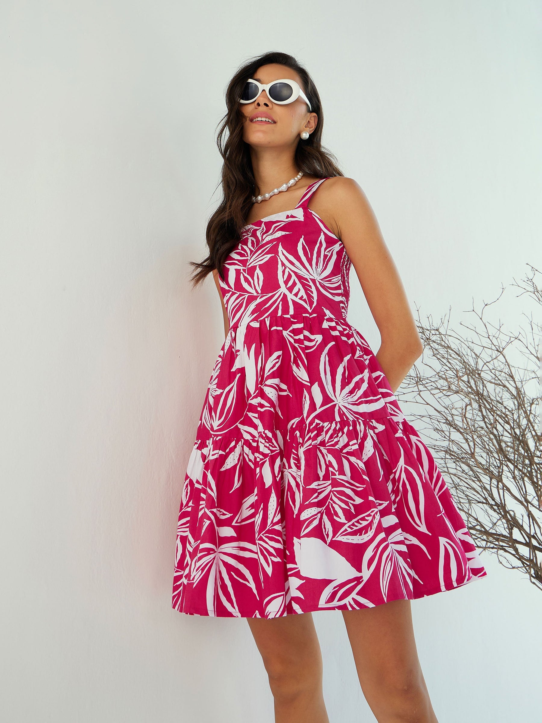 Fuchsia & White Strappy Dress-Pink Paprika By SASSAFRAS