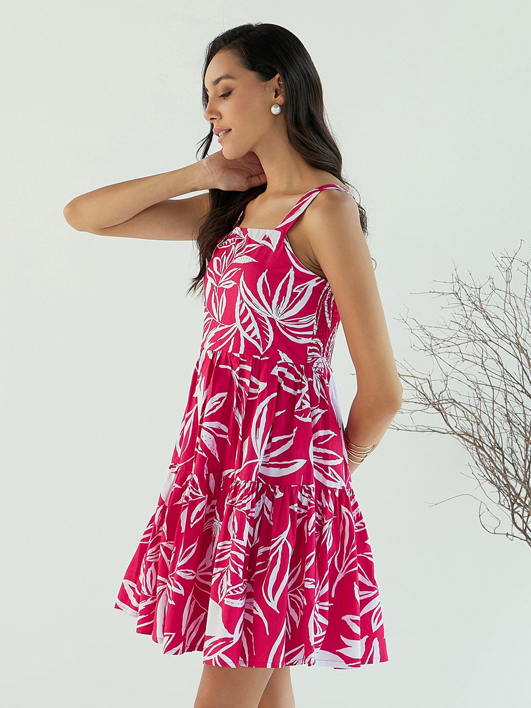 Fuchsia & White Strappy Dress-Pink Paprika By SASSAFRAS