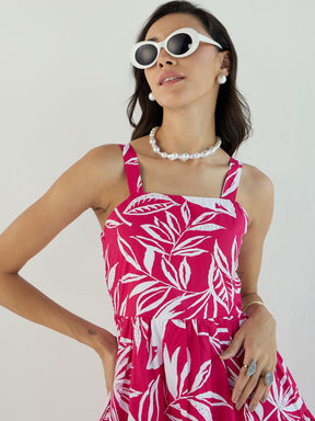 Fuchsia & White Strappy Dress-Pink Paprika By SASSAFRAS