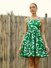 Green & White Floral Strappy Dress-Pink Paprika By SASSAFRAS