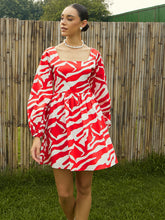 Red & White Printed Back Tie Knot Dress-Pink Paprika By SASSAFRAS