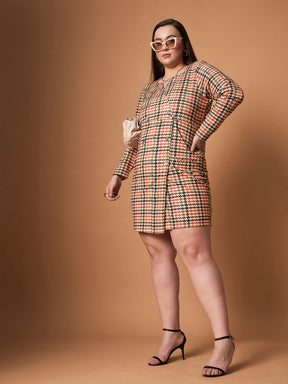 Peach Multi Houndstooth Blazer Dress-SASSAFRAS Curve