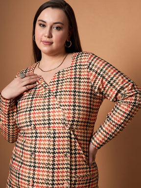 Peach Multi Houndstooth Blazer Dress-SASSAFRAS Curve