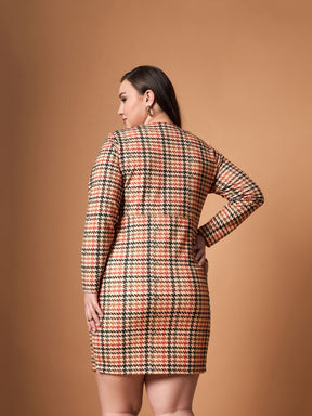 Peach Multi Houndstooth Blazer Dress-SASSAFRAS Curve