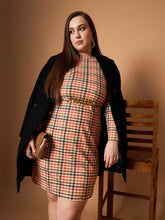 Peach Multi Houndstooth Belted Dress-SASSAFRAS Curve