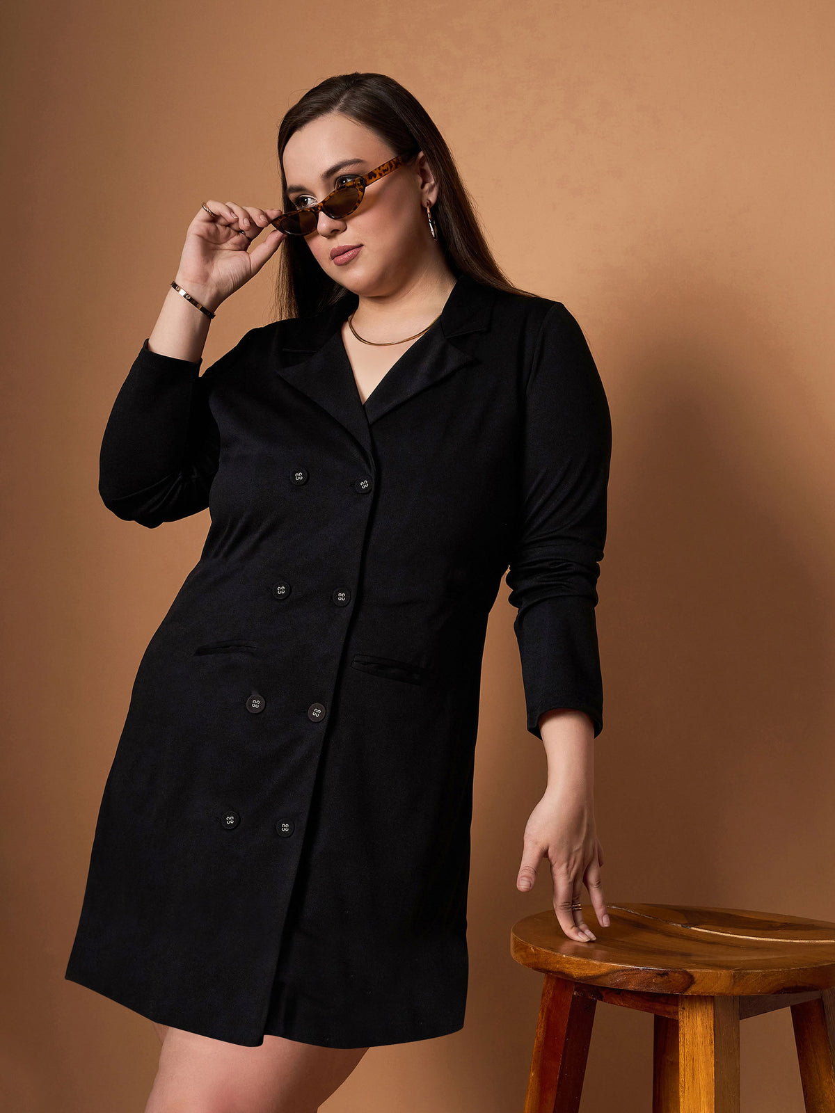 Black Short Blazer Dress-SASSAFRAS Curve