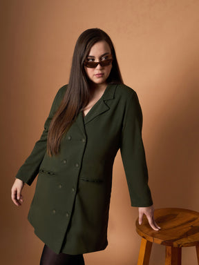 Olive Short Blazer Dress-SASSAFRAS Curve