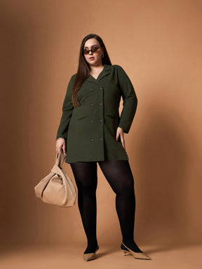 Olive Short Blazer Dress-SASSAFRAS Curve