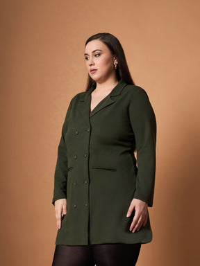 Olive Short Blazer Dress-SASSAFRAS Curve