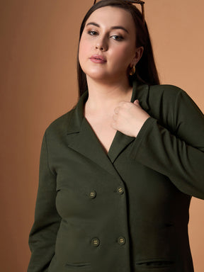 Olive Short Blazer Dress-SASSAFRAS Curve