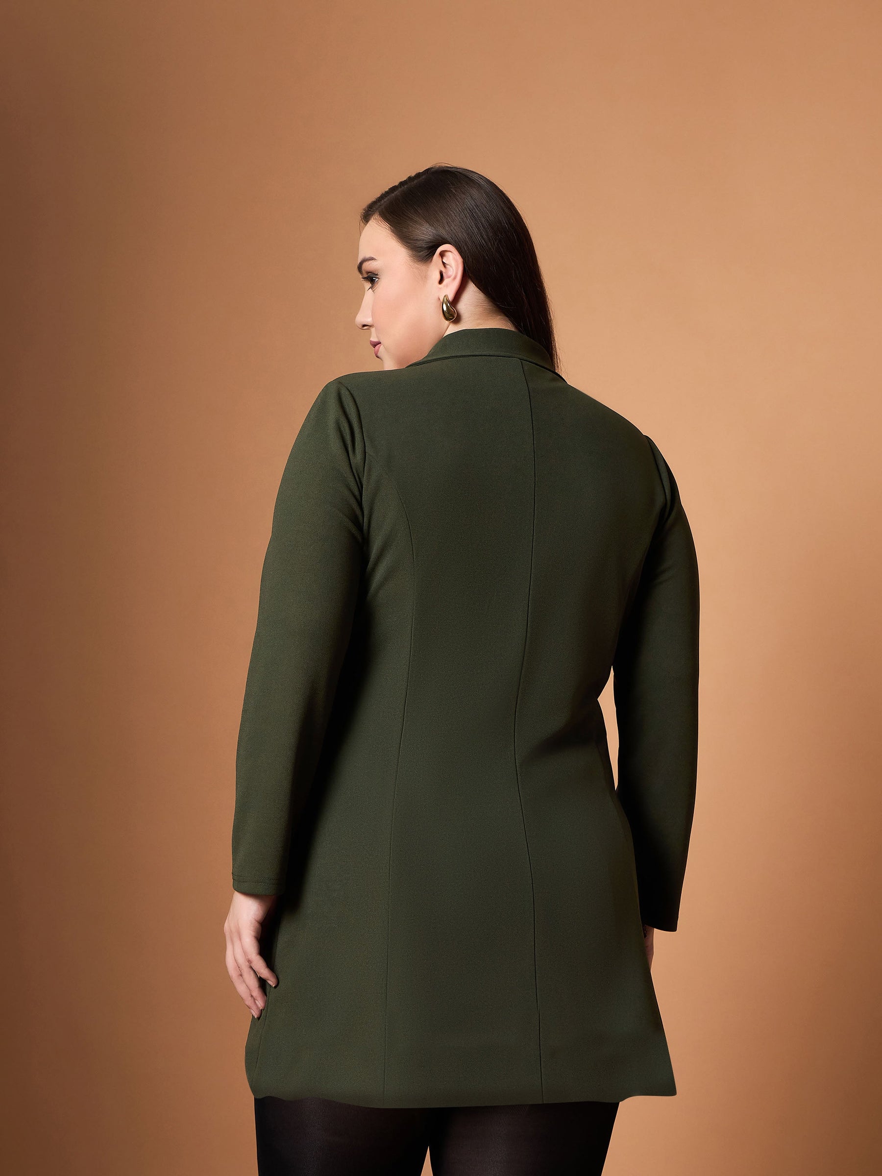 Olive Short Blazer Dress-SASSAFRAS Curve