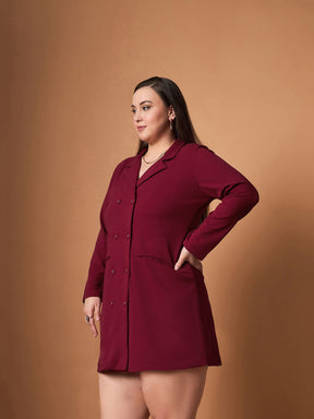 Maroon Short Blazer Dress-SASSAFRAS Curve