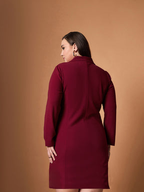 Maroon Short Blazer Dress-SASSAFRAS Curve