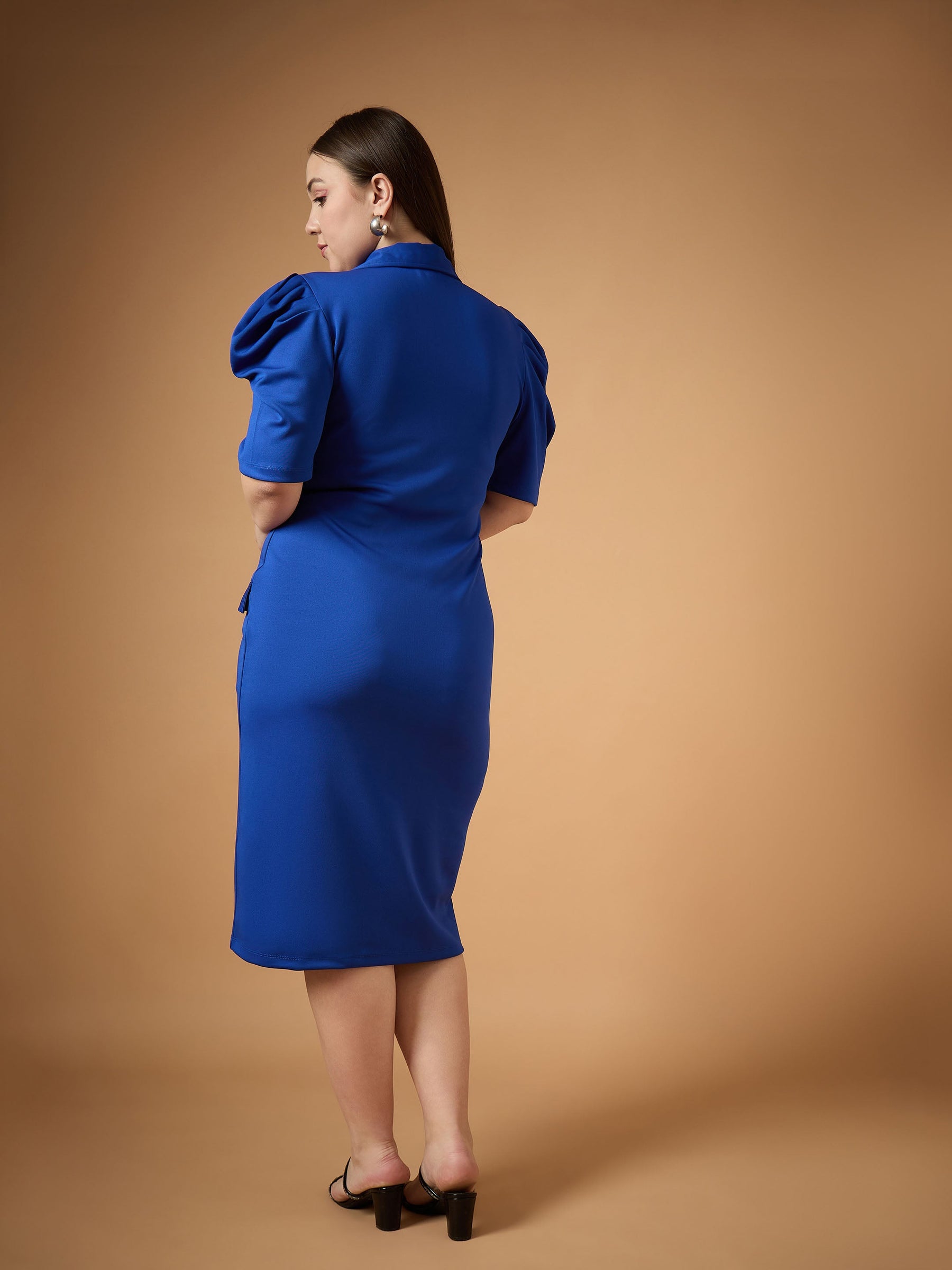 Royal Blue Front Button Midi Dress -SASSAFRAS Curve