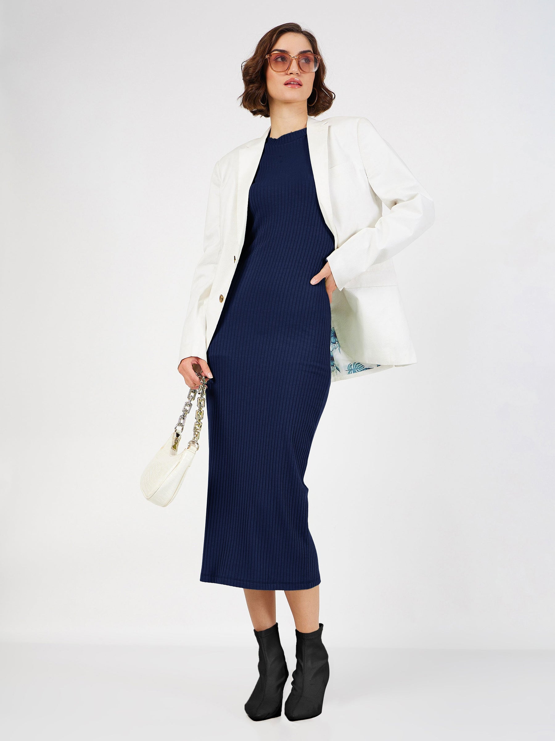 Buy Women Navy Blue Rib Bodycon Full Sleeves Midi Dress Online at Best Price - Sassafras Buy Women Navy Blue Rib Bodycon Full Sleeves Midi Dress Online at Best Price - Sassafras