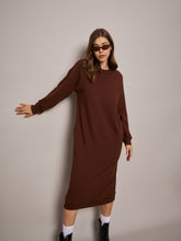 Brown Terry Oversized Midi Sweat Dress-SASSAFRAS BASICS