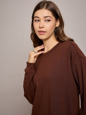 Brown Terry Oversized Midi Sweat Dress-SASSAFRAS BASICS