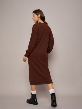 Brown Terry Oversized Midi Sweat Dress-SASSAFRAS BASICS