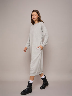 Grey Melange Terry Oversized Midi Sweat Dress-SASSAFRAS BASICS