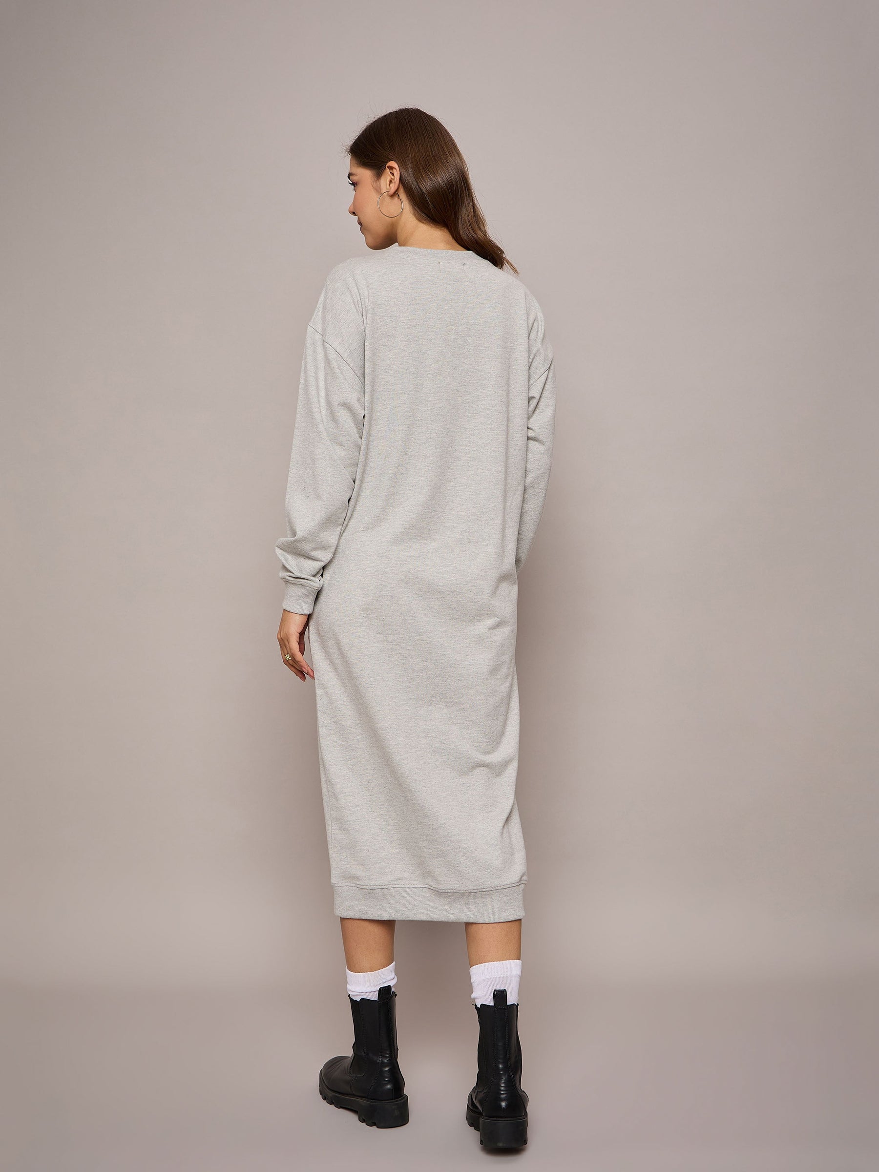 Grey Melange Terry Oversized Midi Sweat Dress-SASSAFRAS BASICS