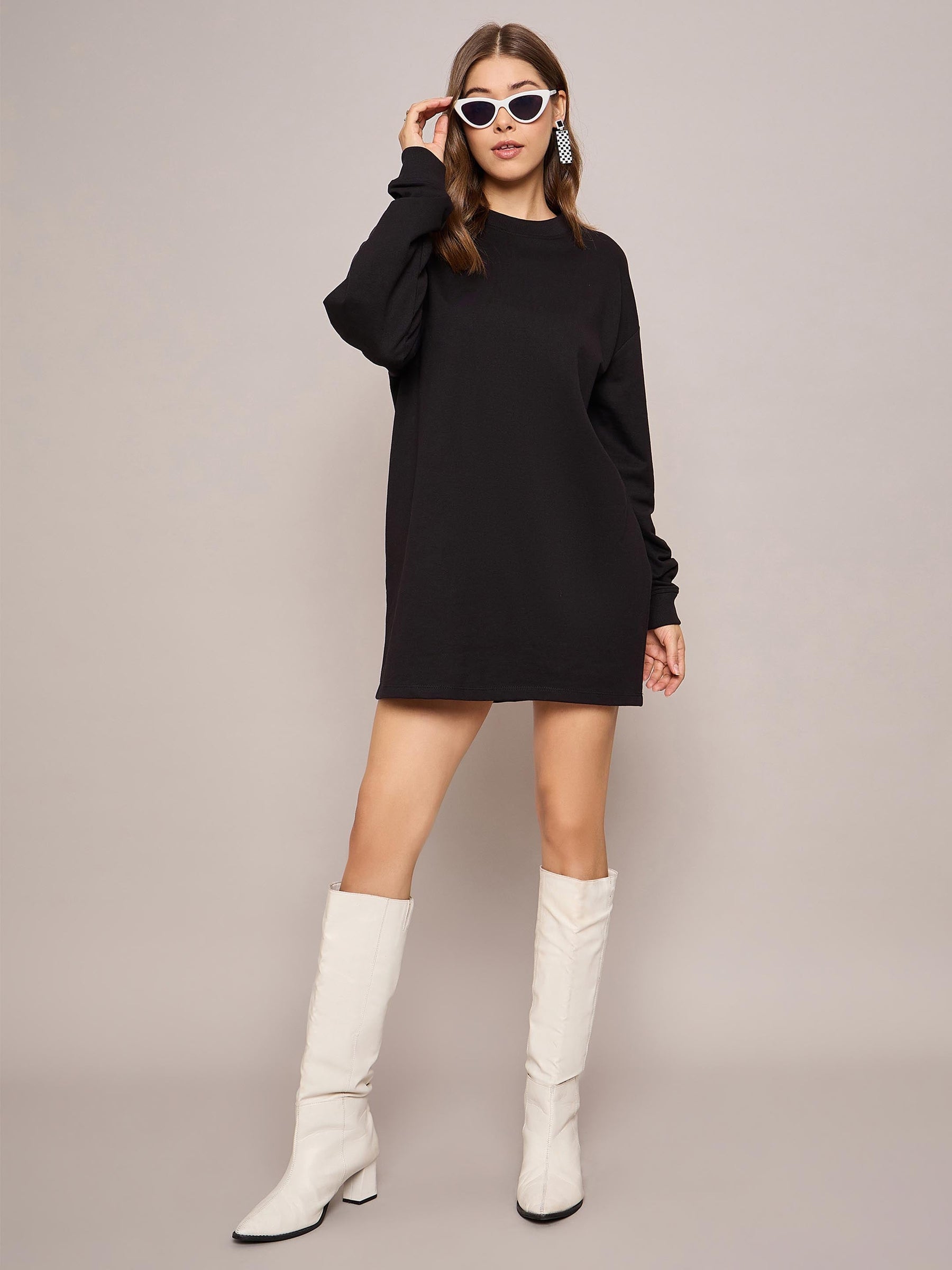 Black Terry Oversized Short Sweat Dress-SASSAFRAS BASICS