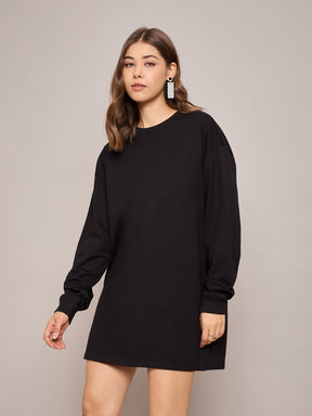 Black Terry Oversized Short Sweat Dress-SASSAFRAS BASICS