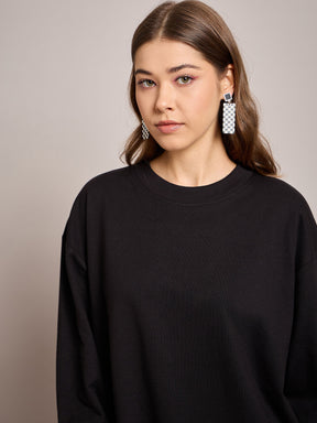 Black Terry Oversized Short Sweat Dress-SASSAFRAS BASICS