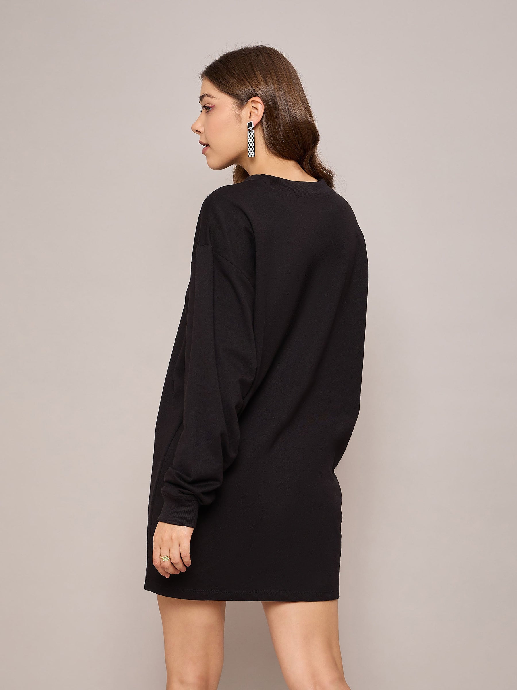 Black Terry Oversized Short Sweat Dress-SASSAFRAS BASICS