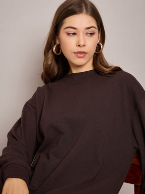 Brown Terry Oversized Short Sweat Dress-SASSAFRAS BASICS