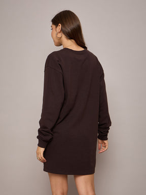 Brown Terry Oversized Short Sweat Dress-SASSAFRAS BASICS