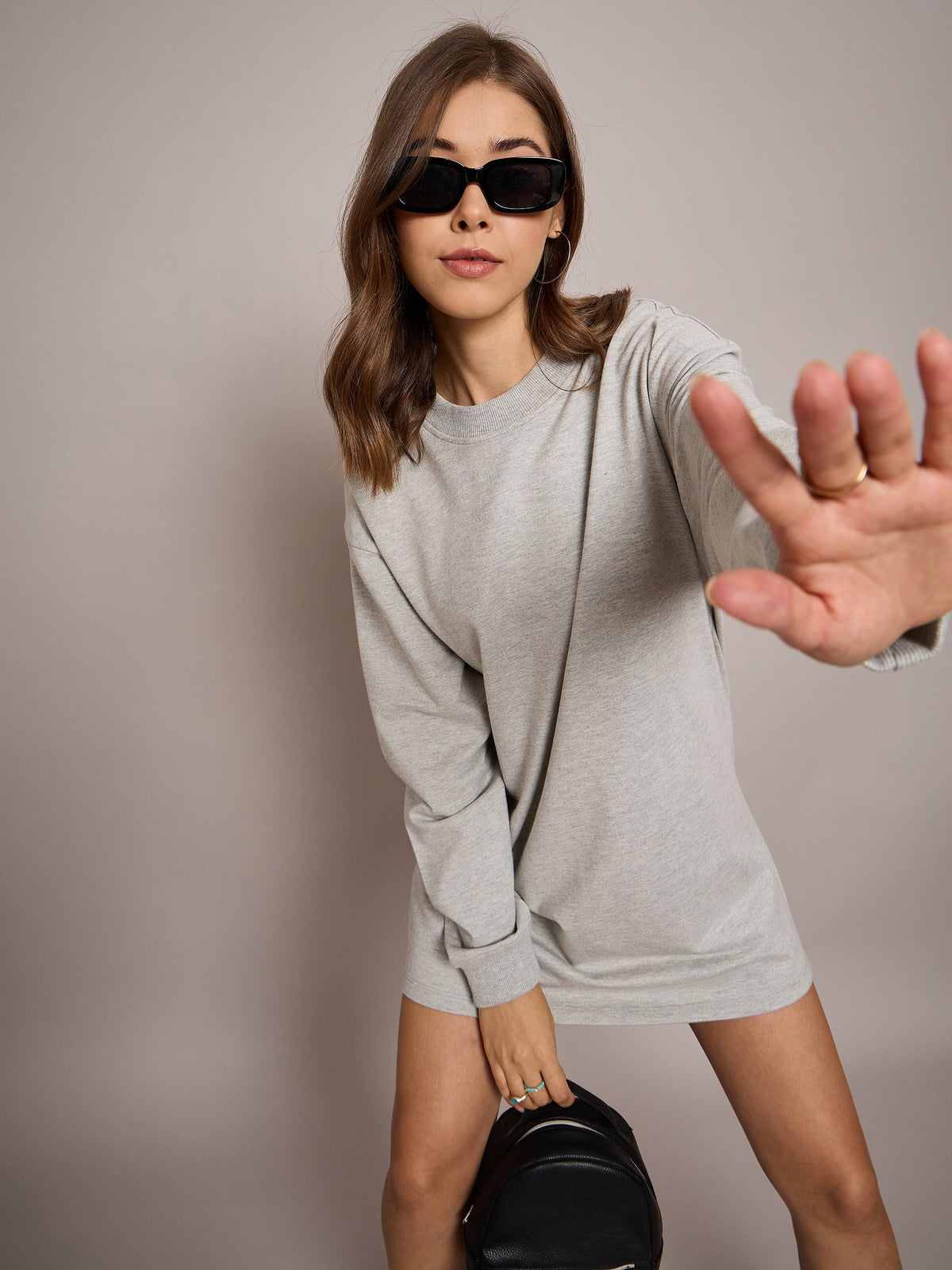 Grey Melange Terry Oversized Short Sweat Dress-SASSAFRAS BASICS