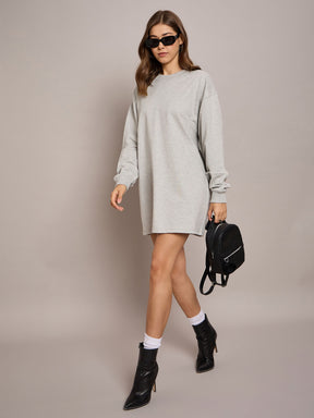 Grey Melange Terry Oversized Short Sweat Dress-SASSAFRAS BASICS