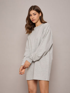 Grey Melange Terry Oversized Short Sweat Dress-SASSAFRAS BASICS