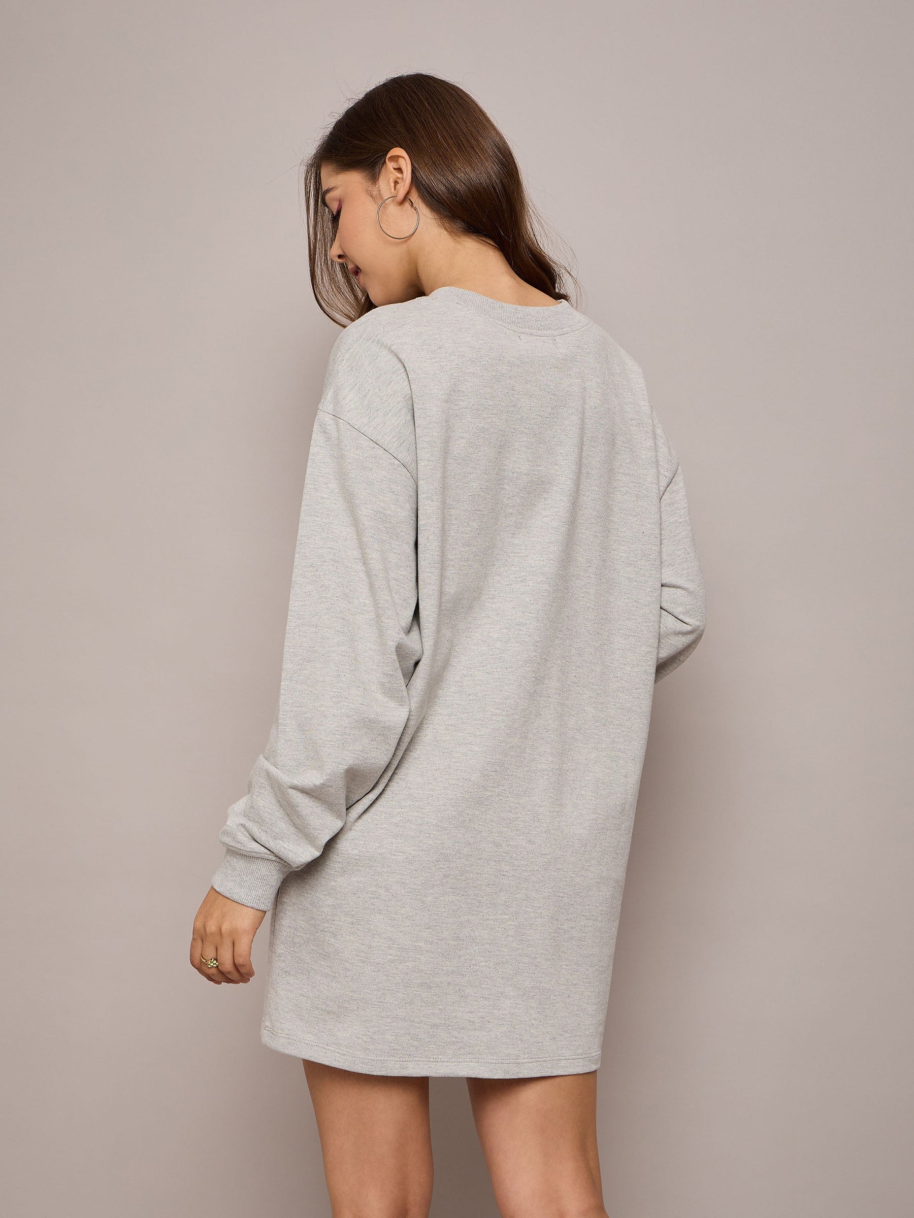 Grey Melange Terry Oversized Short Sweat Dress-SASSAFRAS BASICS