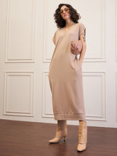 Beige V-Neck Sweater Dress-SASSAFRAS