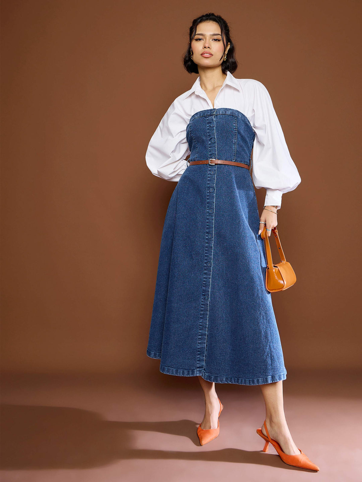 Blue Washed Denim Tube Dress-SASSAFRAS