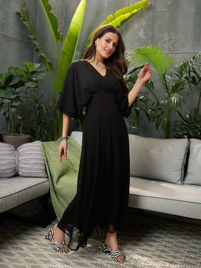 Black Kimono Sleeve Maxi Dress-SFDRSS12690