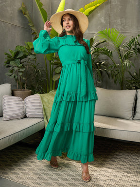 Green Tiered Maxi Dress-SFDRSS12693