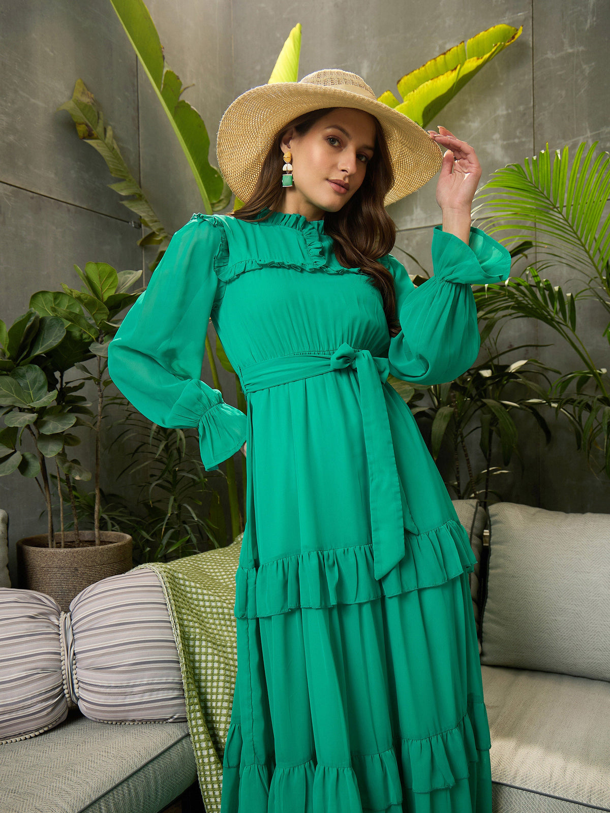 Green Tiered Maxi Dress-SFDRSS12693